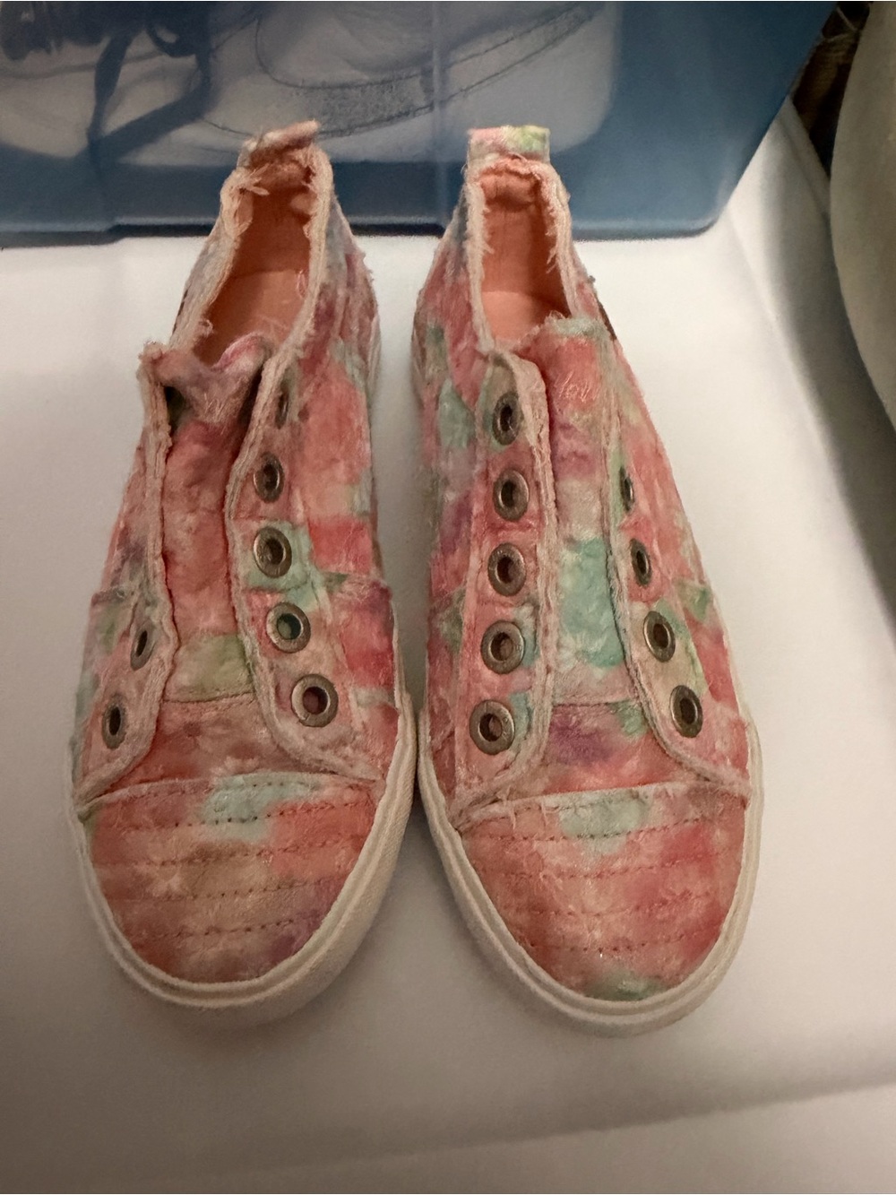 Kids Slip-On Tie-Dye Canvas Sneakers in Pink & Mint